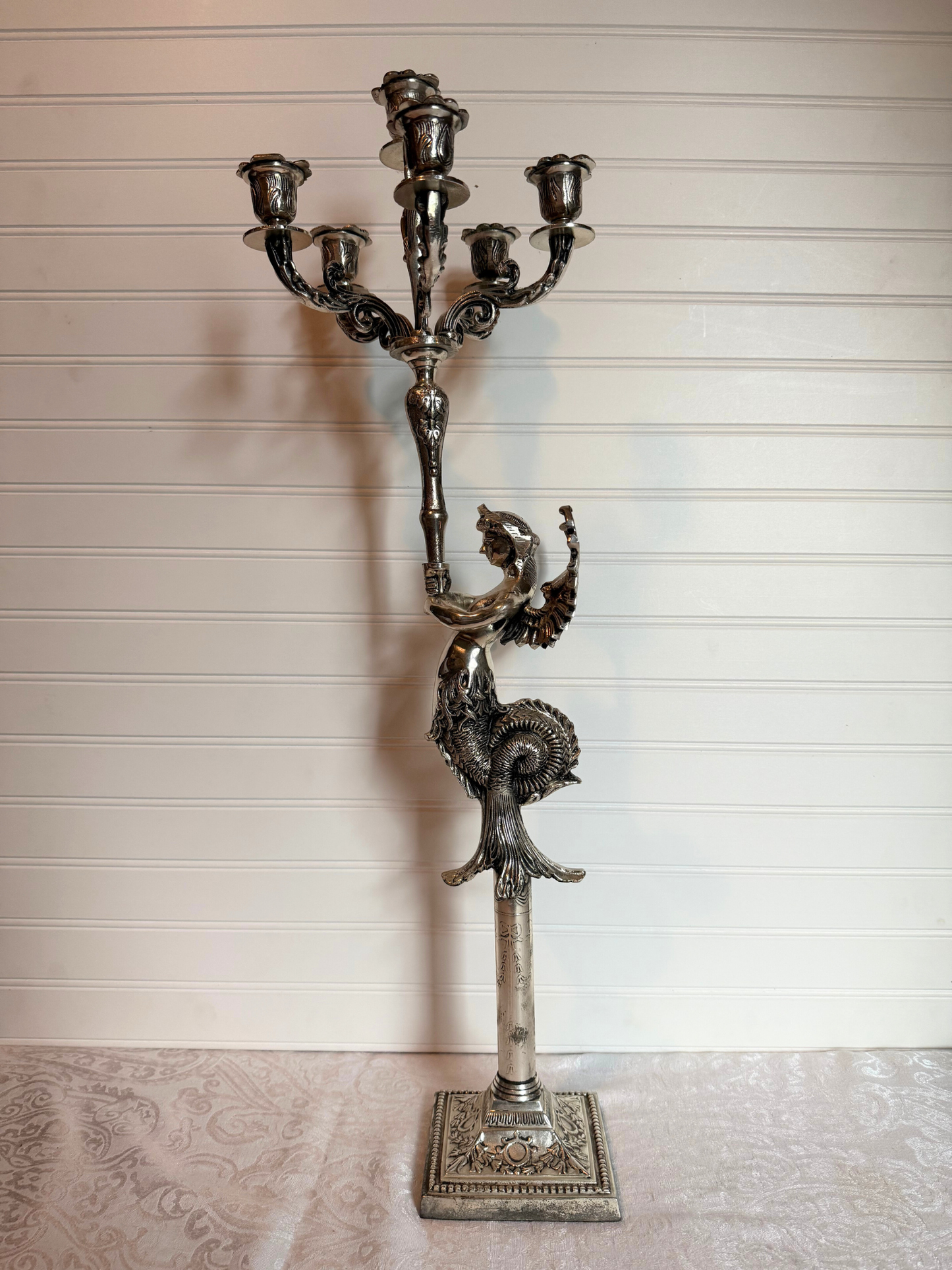 Silver Plated Mermaid Angel Candelabras