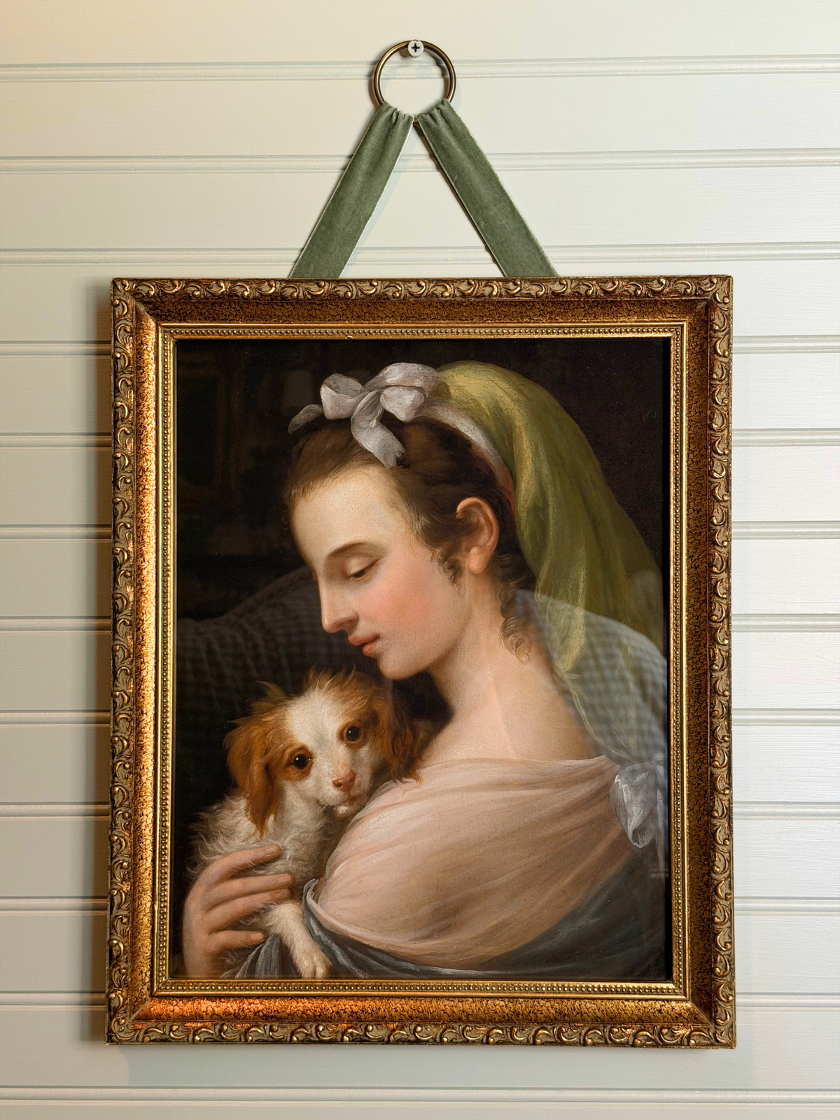 Framed Woman with a King Charles Spaniel Giclee Print