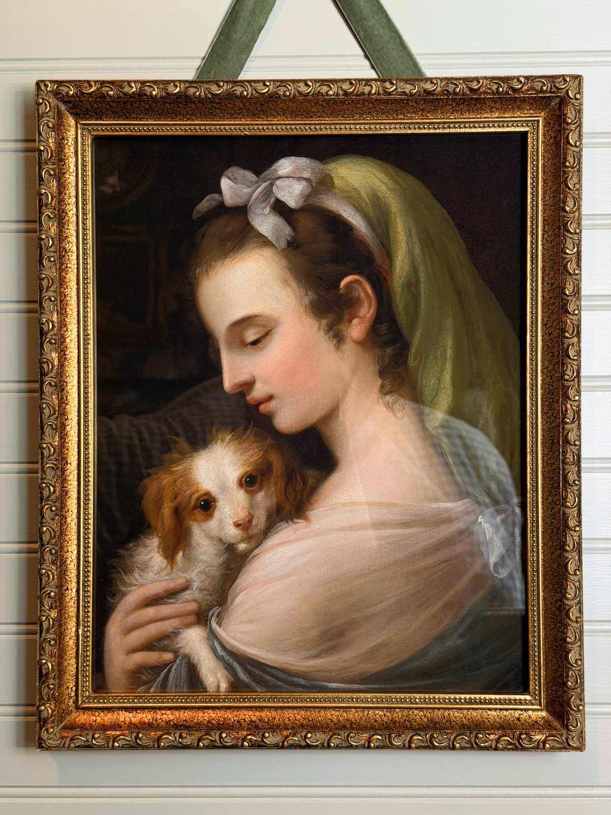 Framed Woman with a King Charles Spaniel Giclee Print