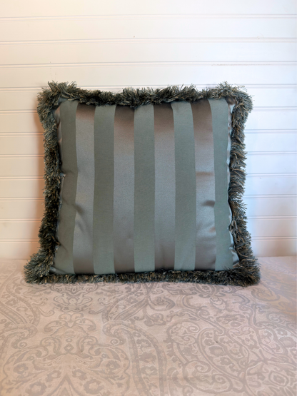 Dusty Blue Velvet Satin Stripes Throw Pillow