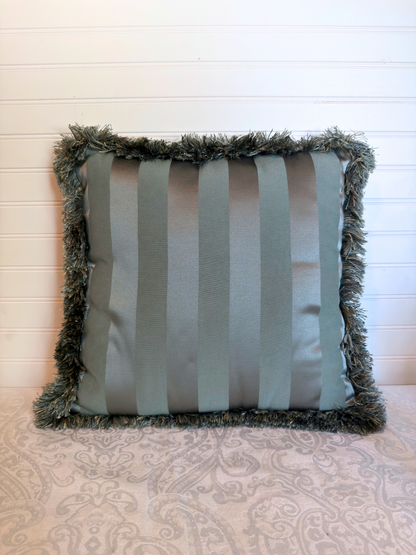 Dusty Blue Velvet Satin Stripes Throw Pillow