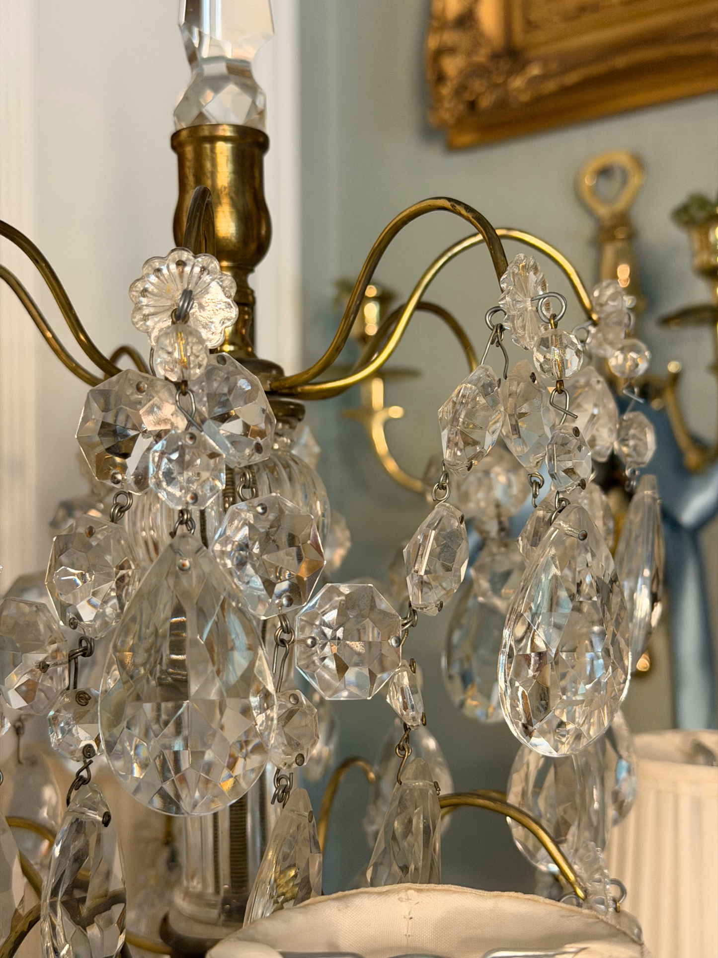 Brass & Crystal Tabletop Chandlier #1
