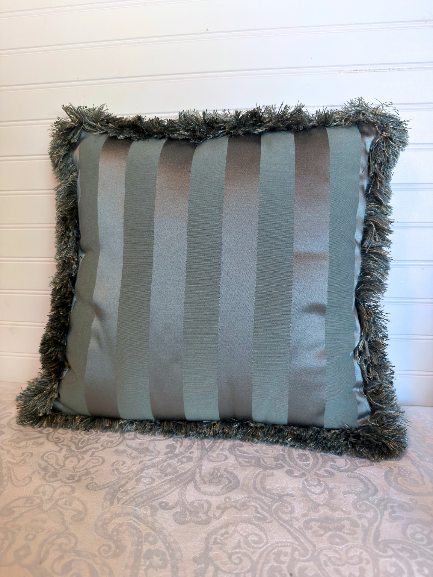 Dusty Blue Velvet Satin Stripes Throw Pillow