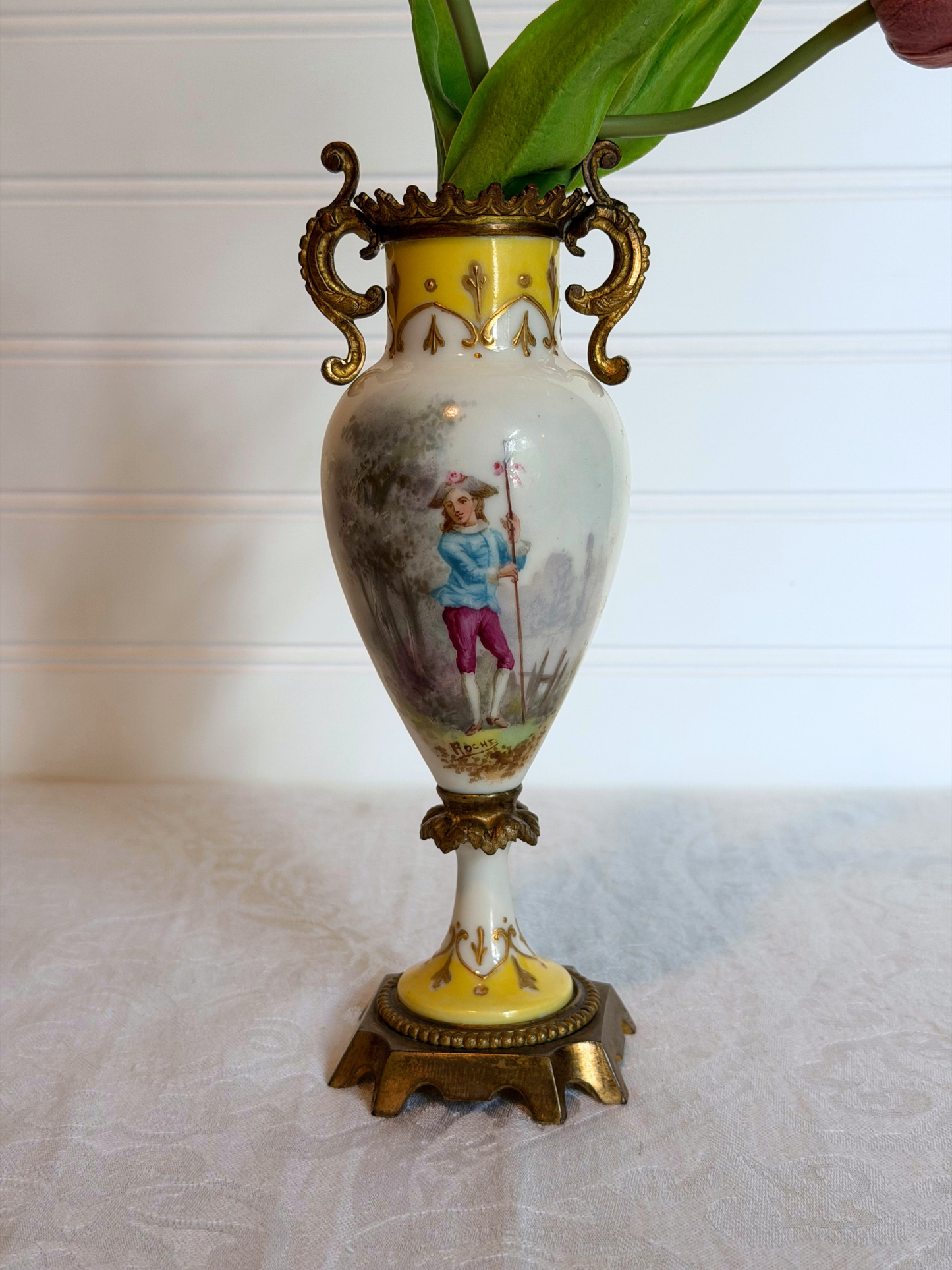 Hand Painted Porcelain & Bronze Bud Vases