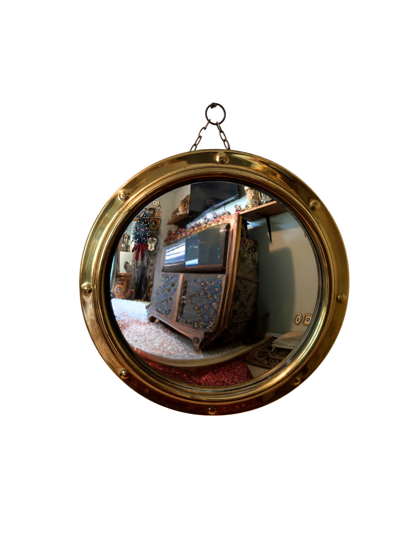 1950's Brass Porthole Convex Mirror