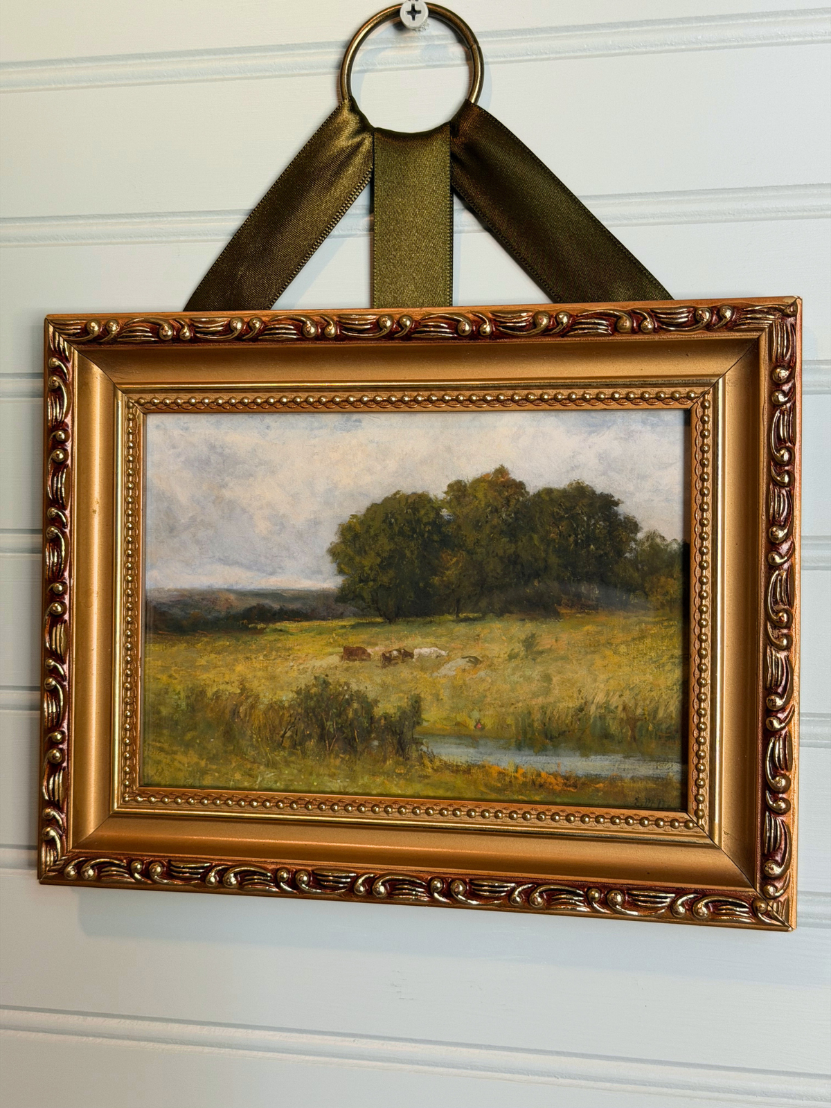 Framed Cows Near Stream Giclee Print
