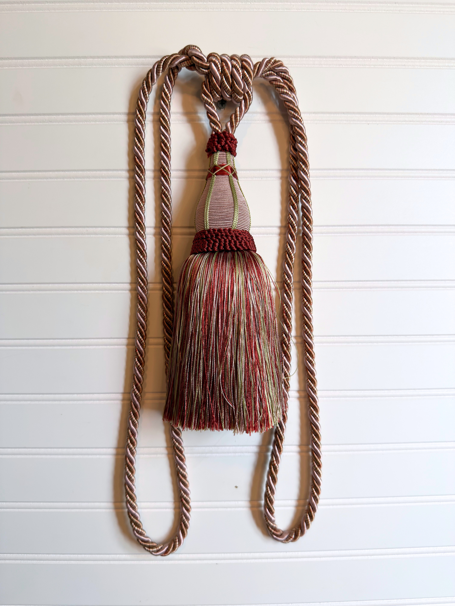 Pair of Light Pink & Green Curtain Tieback Tassels
