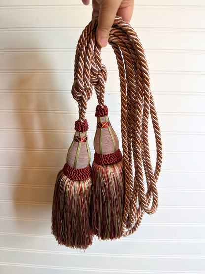 Pair of Light Pink & Green Curtain Tieback Tassels