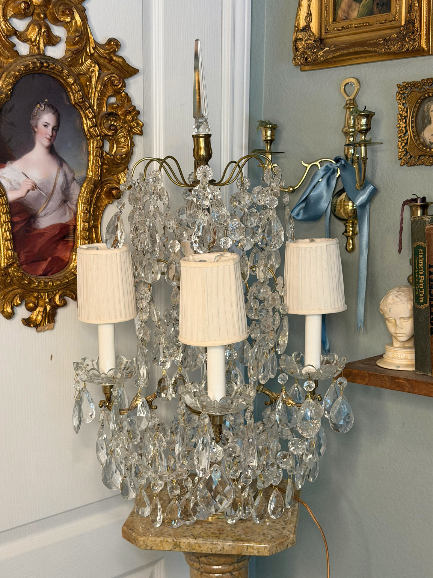 Brass & Crystal Tabletop Chandlier #2