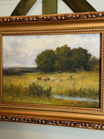 Framed Cows Near Stream Giclee Print
