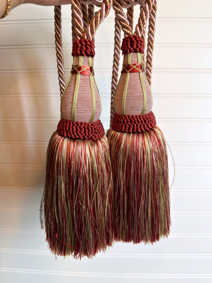 Pair of Light Pink & Green Curtain Tieback Tassels