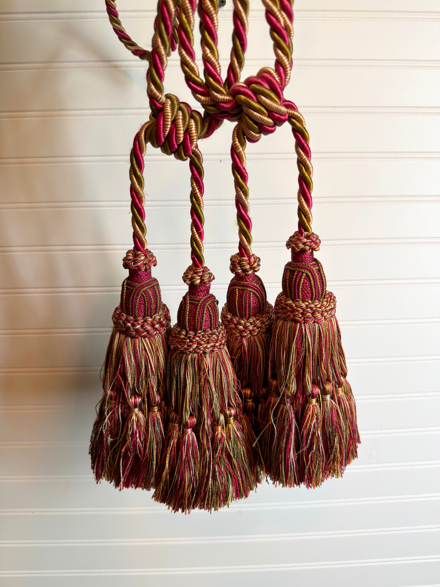 Pair of Dark Olive Green & Hot Pink Curtain Tieback Tassels