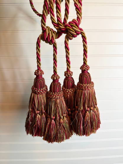 Pair of Dark Olive Green & Hot Pink Curtain Tieback Tassels