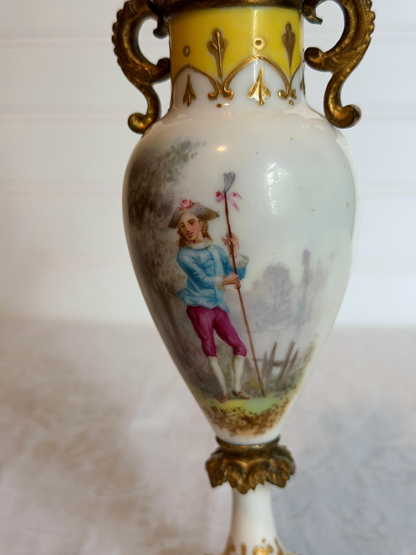 Hand Painted Porcelain & Bronze Bud Vases