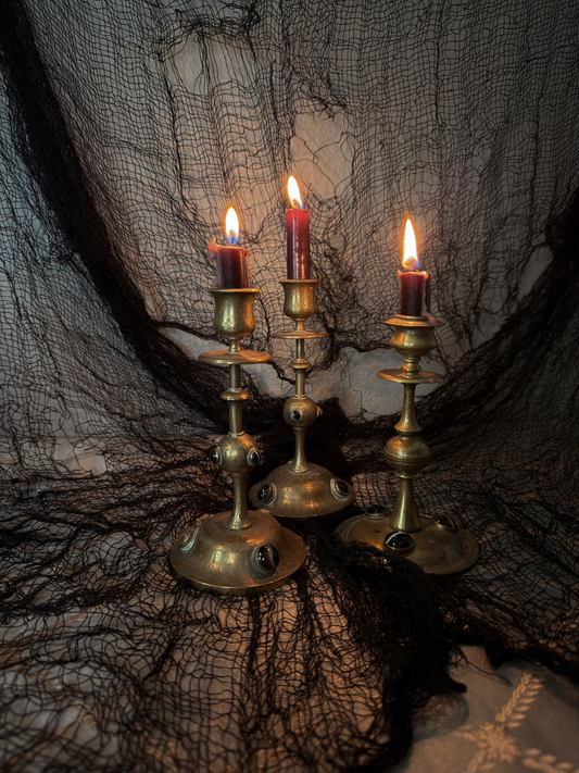 Brass & Tigers Eye Candle Holders