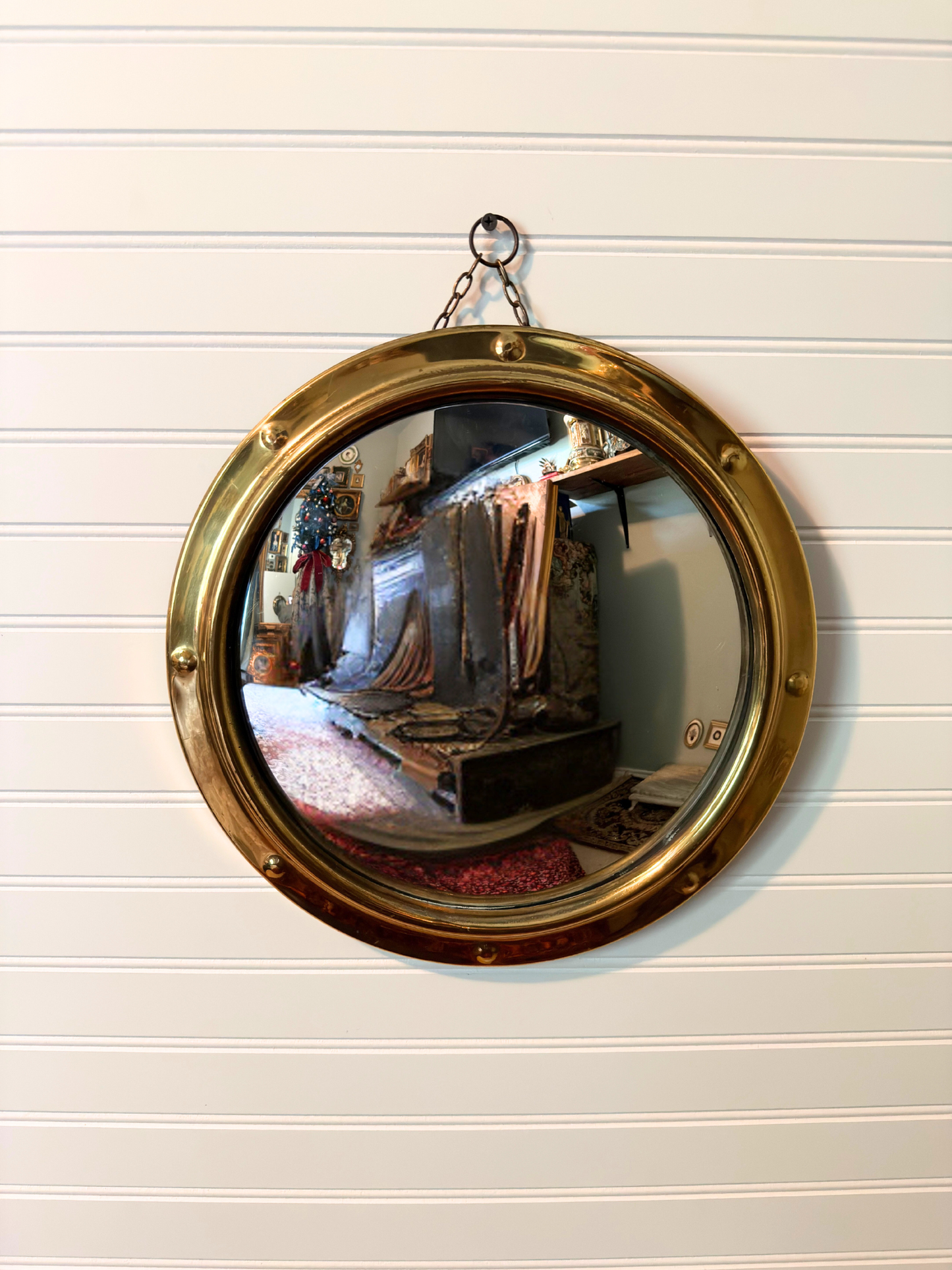 1950's Brass Porthole Convex Mirror
