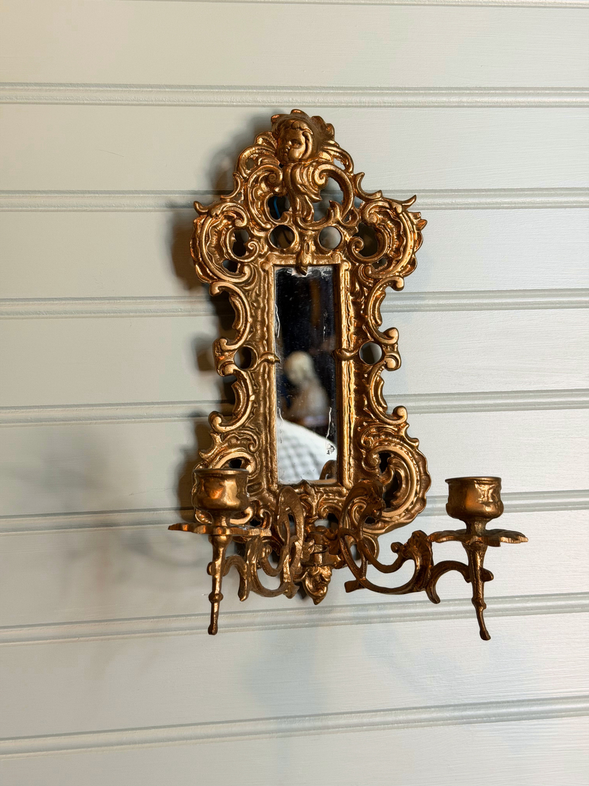 Gilt Metal Mirrored Wall Sconce