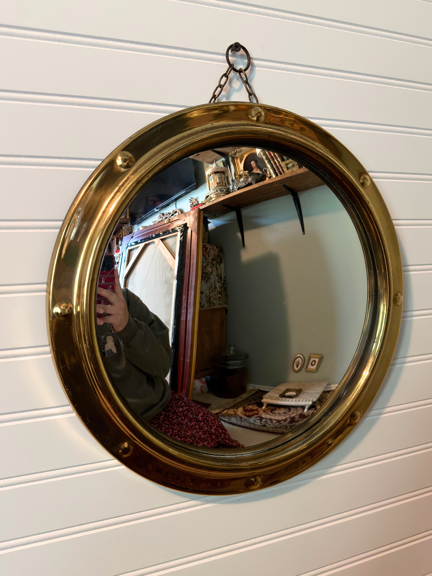 1950's Brass Porthole Convex Mirror