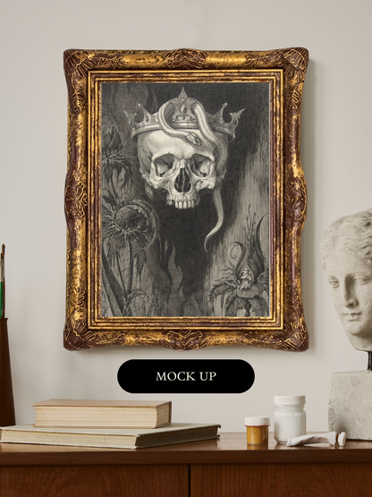 Skull Crowned with Snakes & Flowers