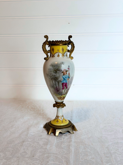 Hand Painted Porcelain & Bronze Bud Vases