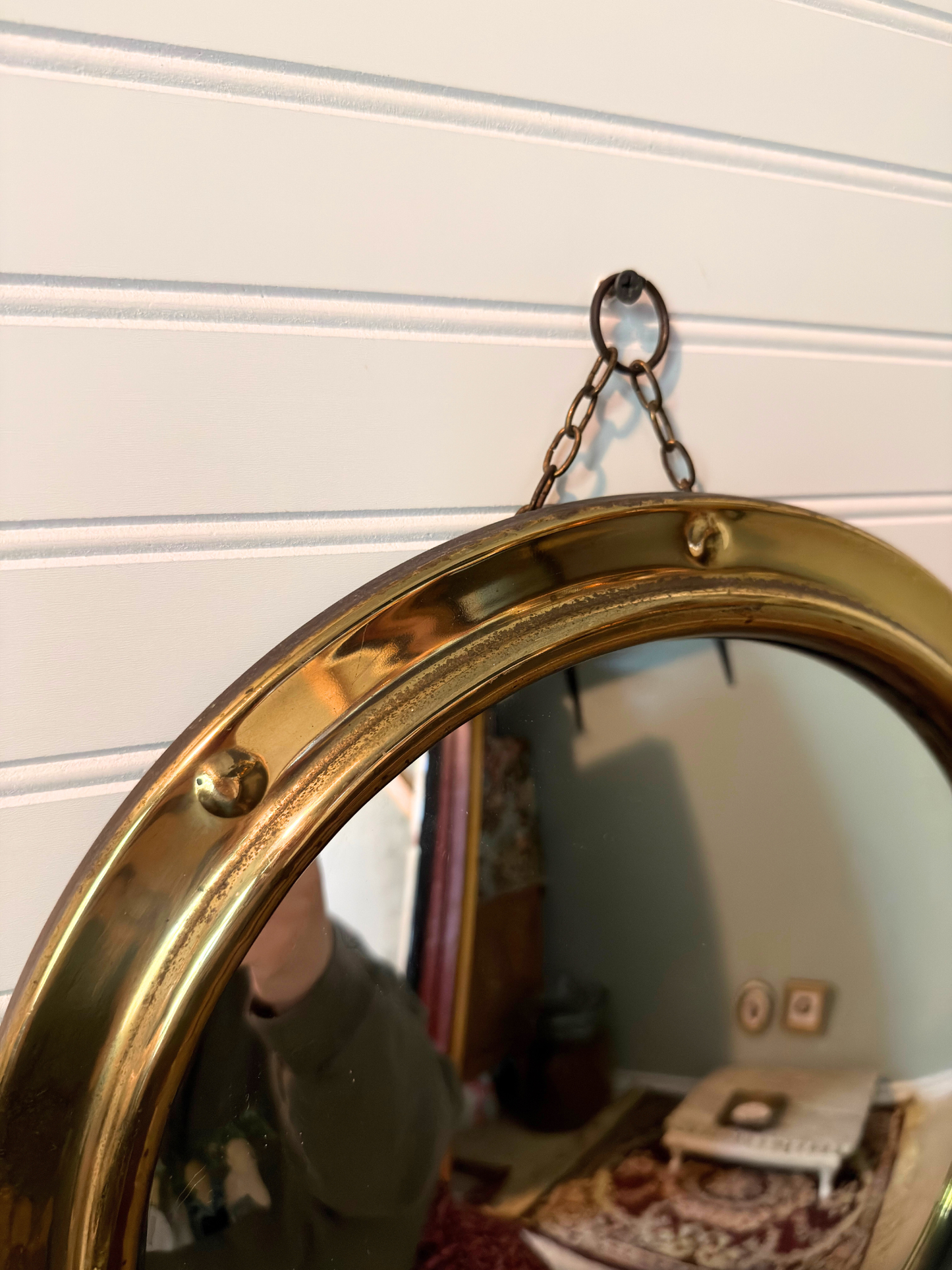 1950's Brass Porthole Convex Mirror