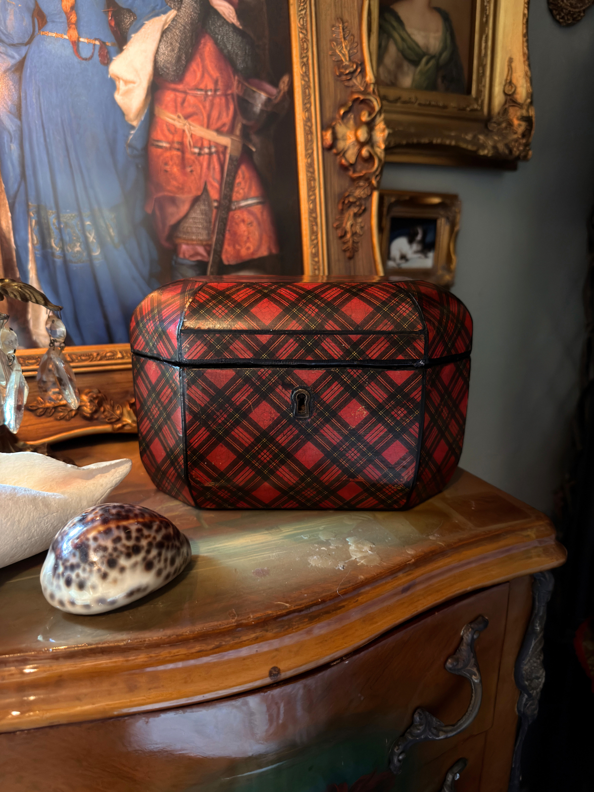 "Stuart" Tartan Ware Wood Tea Caddy