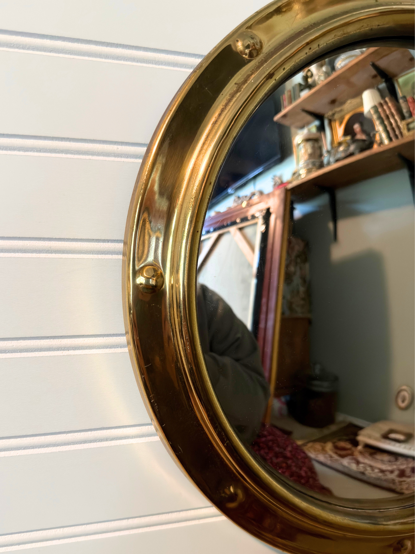 1950's Brass Porthole Convex Mirror