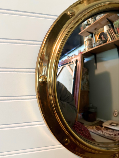 1950's Brass Porthole Convex Mirror