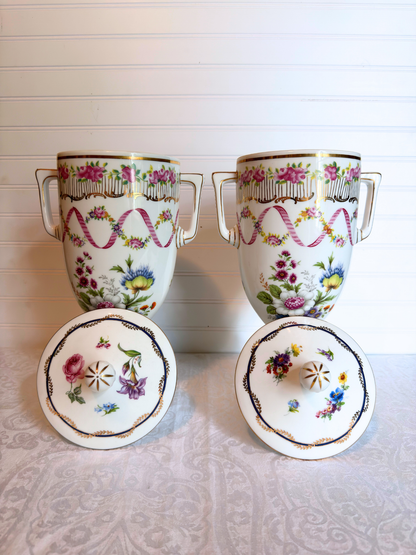 Porcelain & Gold Metal Covered Urns
