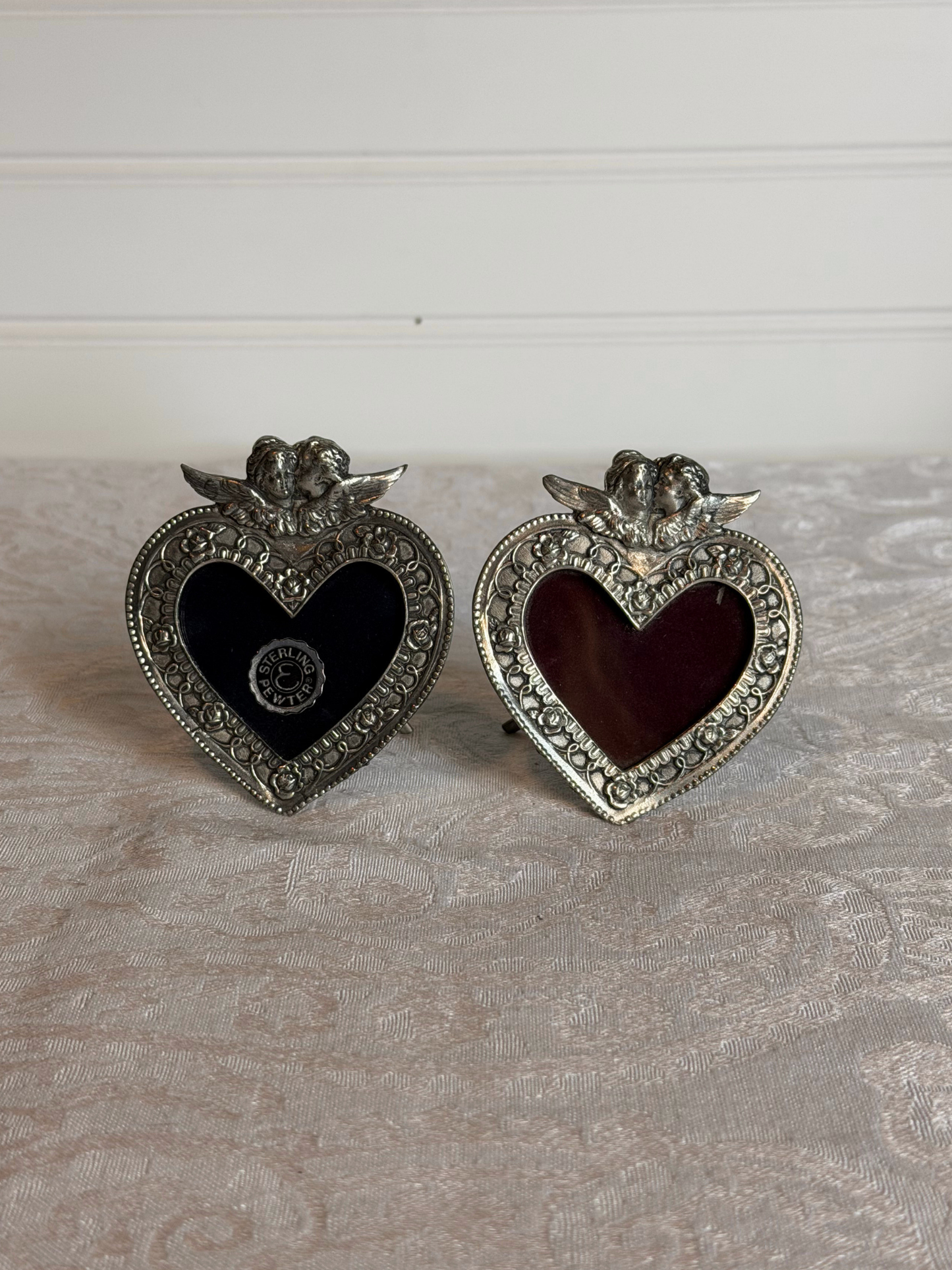 Sterling Pewter Mini Cherub Heart Frames