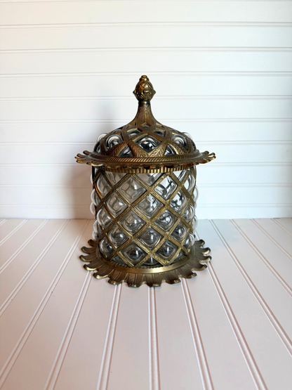 Large Brass & Bubble Glass Apothecary Jar