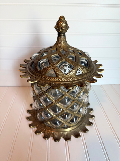 Large Brass & Bubble Glass Apothecary Jar