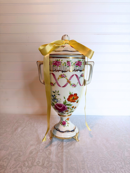 Porcelain & Gold Metal Covered Urns
