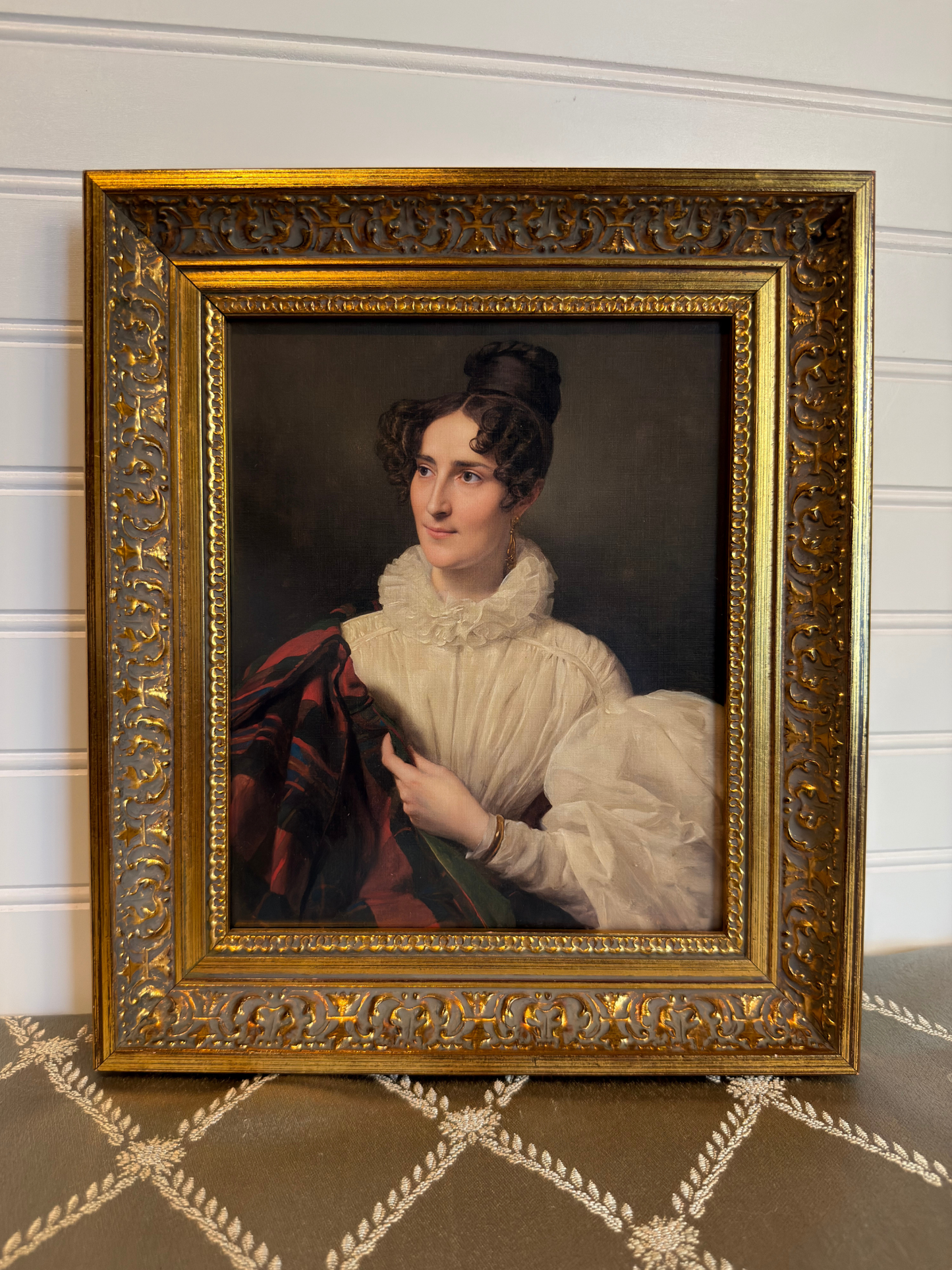 Framed Portrait of a Lady in a White Dress Print