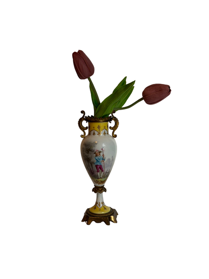 Hand Painted Porcelain & Bronze Bud Vases