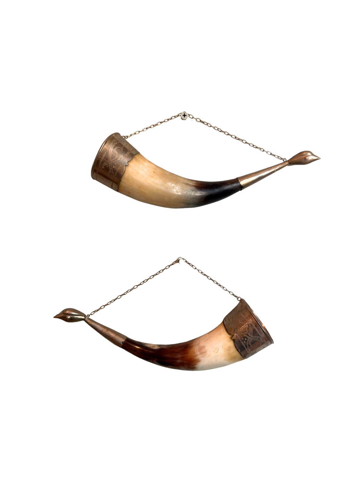 Wine Drinking Horns with Silver Bird Faces Wall Decor