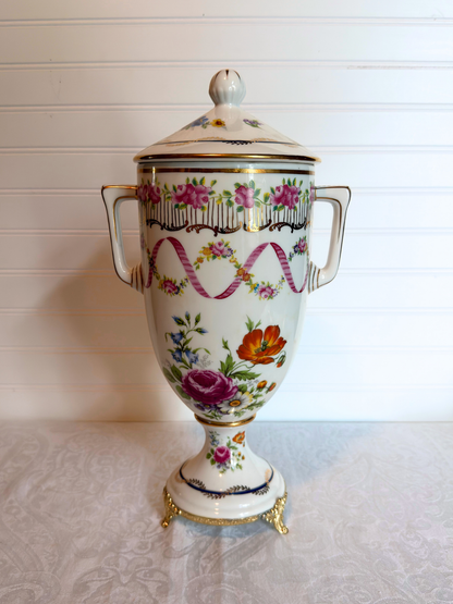 Porcelain & Gold Metal Covered Urns