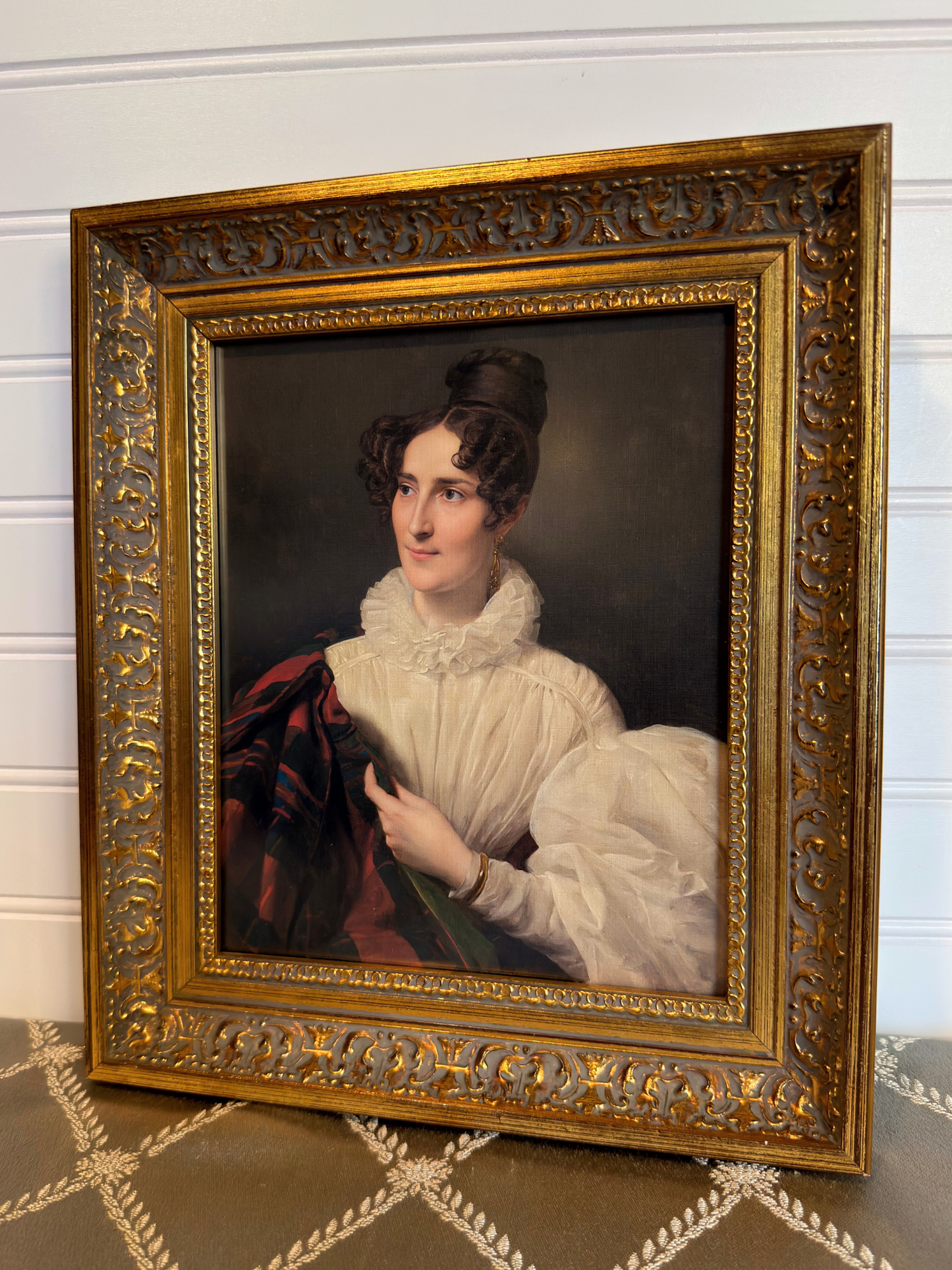 Framed Portrait of a Lady in a White Dress Print