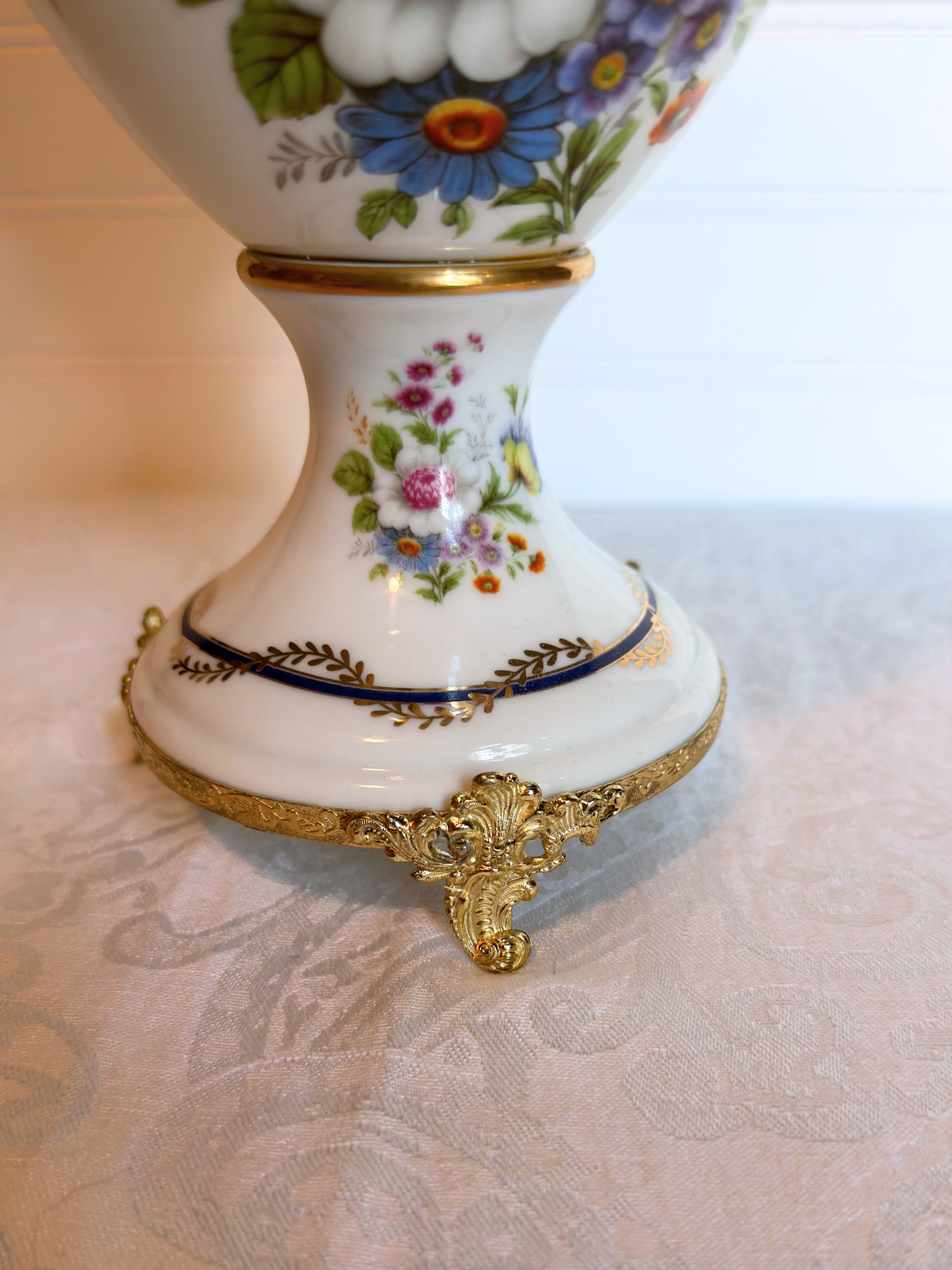 Porcelain & Gold Metal Covered Urns