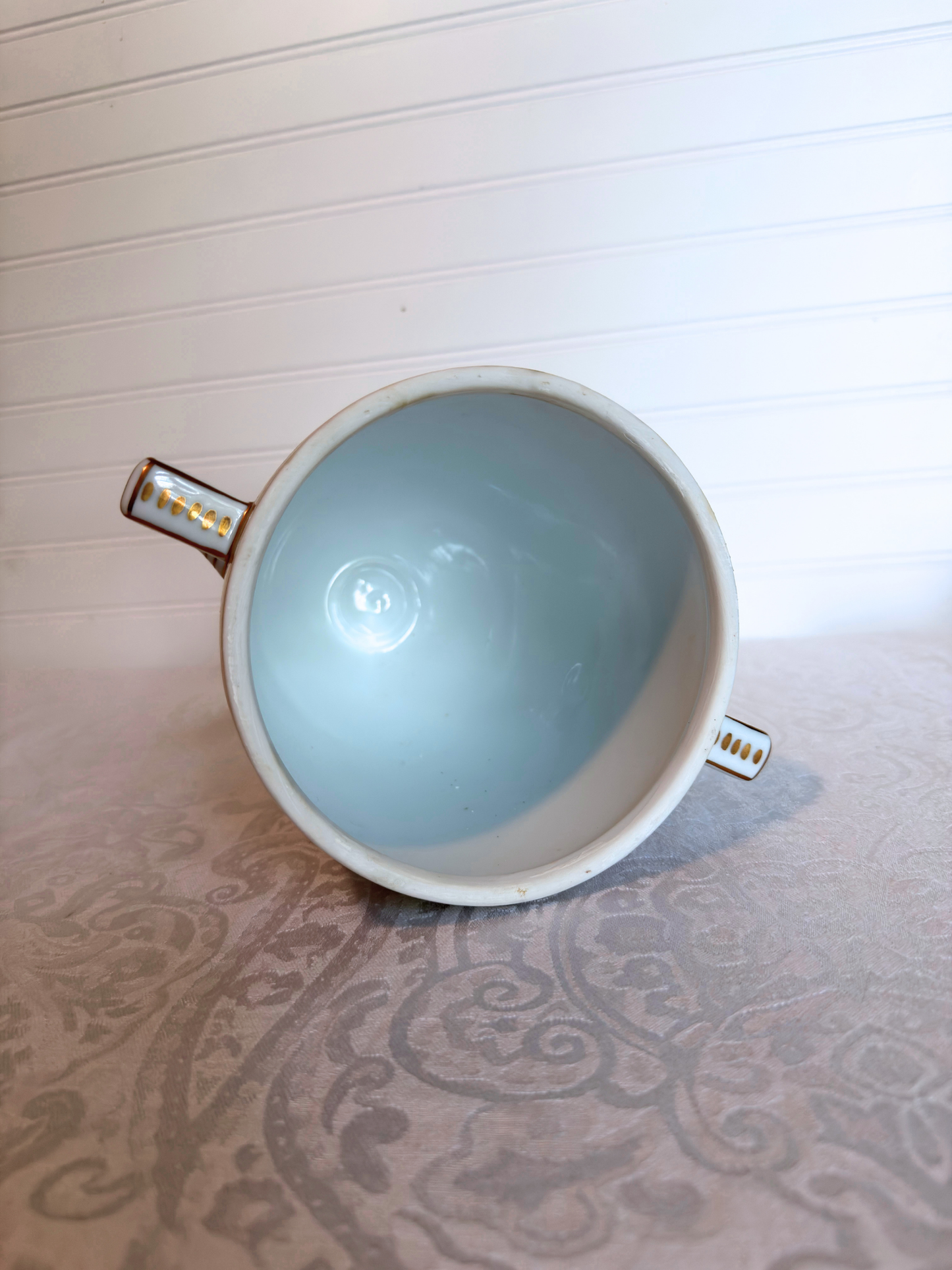 Porcelain & Gold Metal Covered Urns
