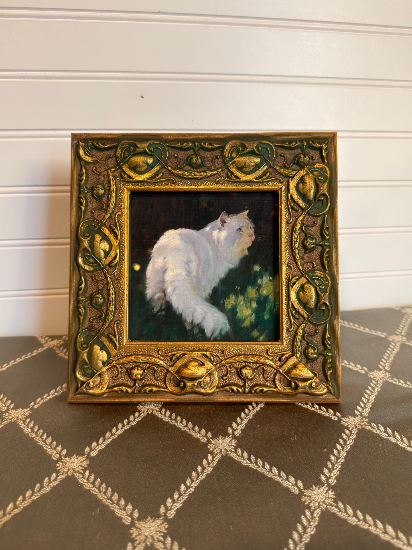 Framed White Cat Print (Reserved)