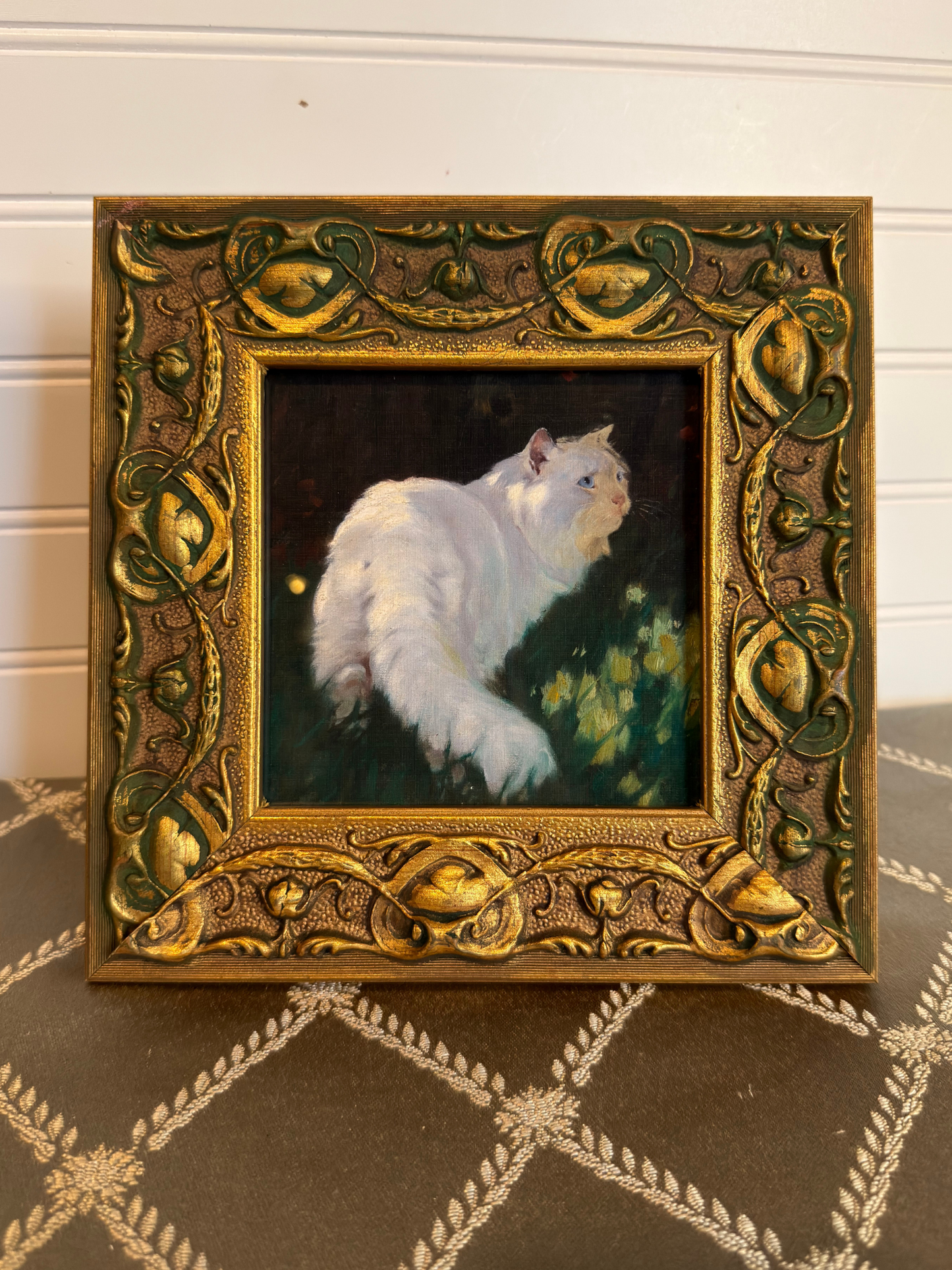 Framed White Cat Print (Reserved)
