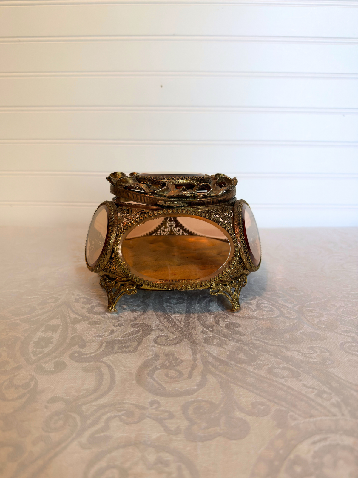 Ormolu & Pink Glass Jewelry Box