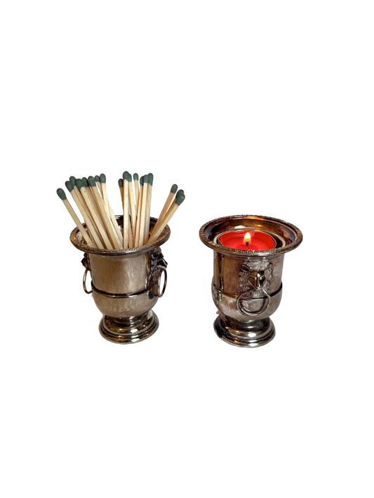 Silver Plated Lion Tea light/Matchstick Holder