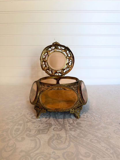 Ormolu & Pink Glass Jewelry Box