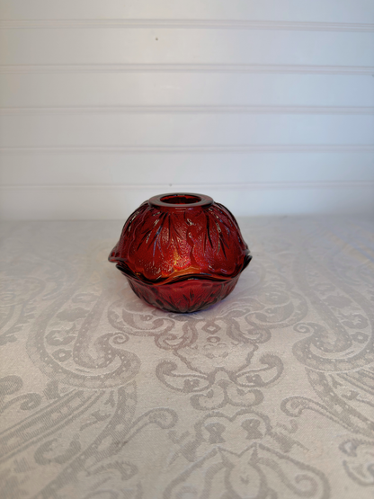 Ruby Red Indiana Glass Pebble Leaf Fairy Lamp