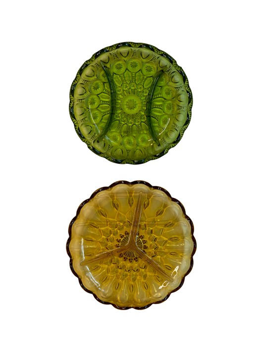 Green & Amber Divided Glass Dish