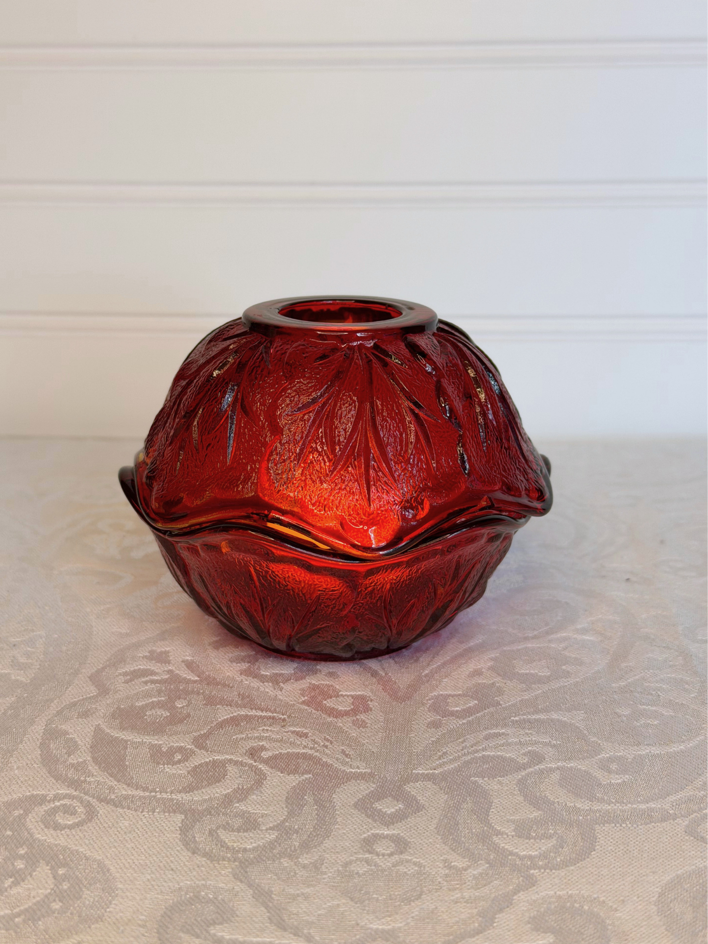 Ruby Red Indiana Glass Pebble Leaf Fairy Lamp