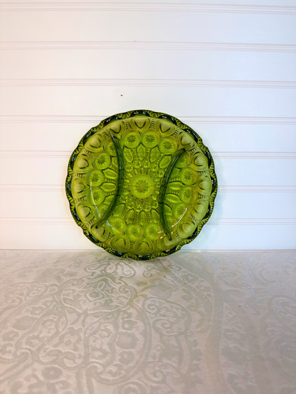Green & Amber Divided Glass Dish