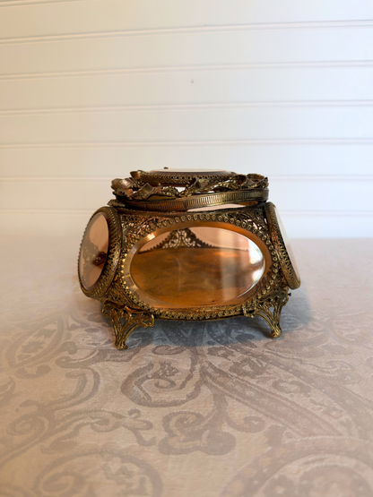 Ormolu & Pink Glass Jewelry Box